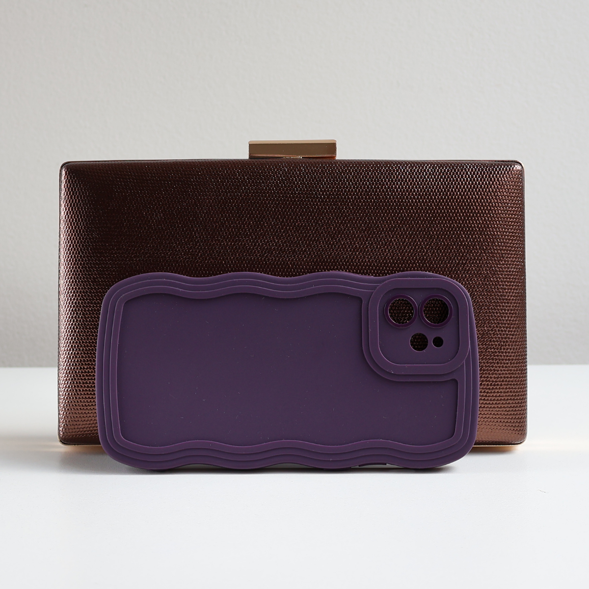 Bolsa Festa Clutch Metalizada Marrom Bronze