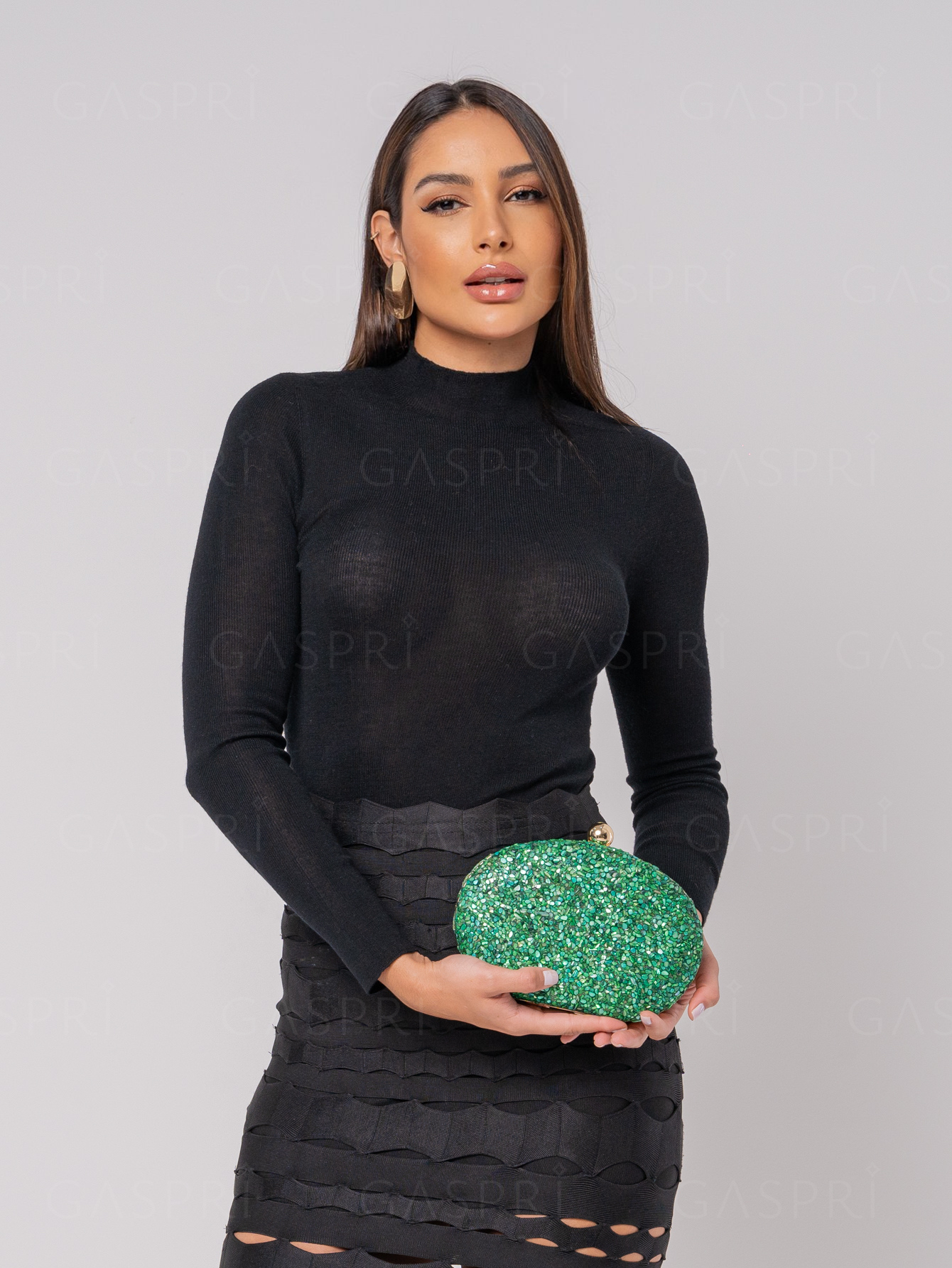 Bolsa Festa Clutch Pedraria Verde Oval