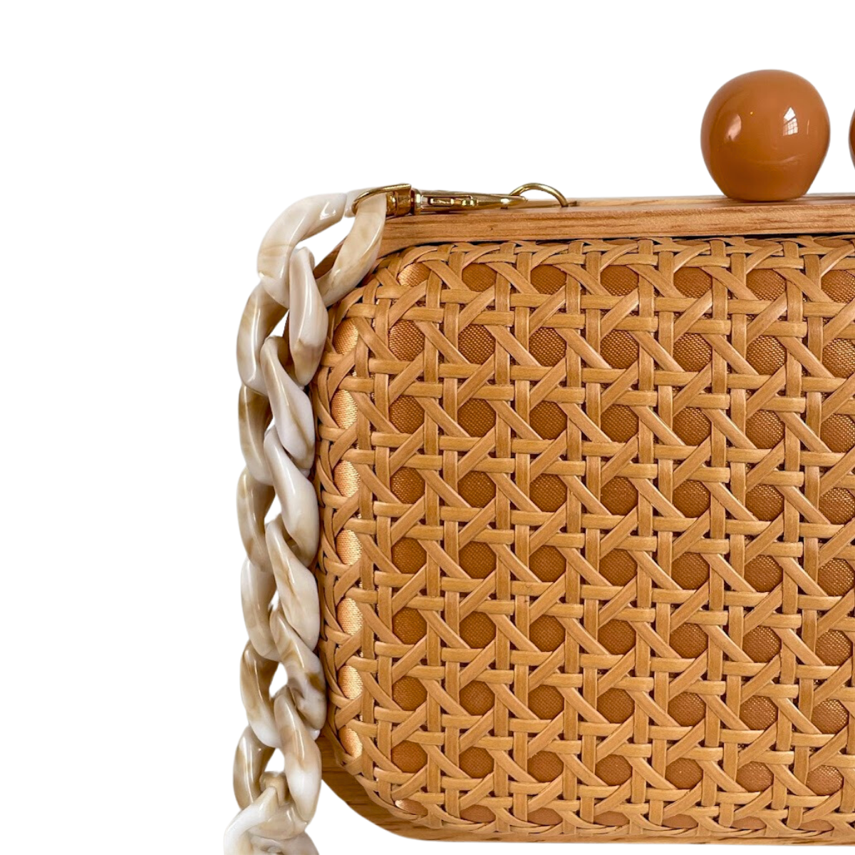 Bolsa de Festa Clutch Madeira e Palha da Índia Caramelo