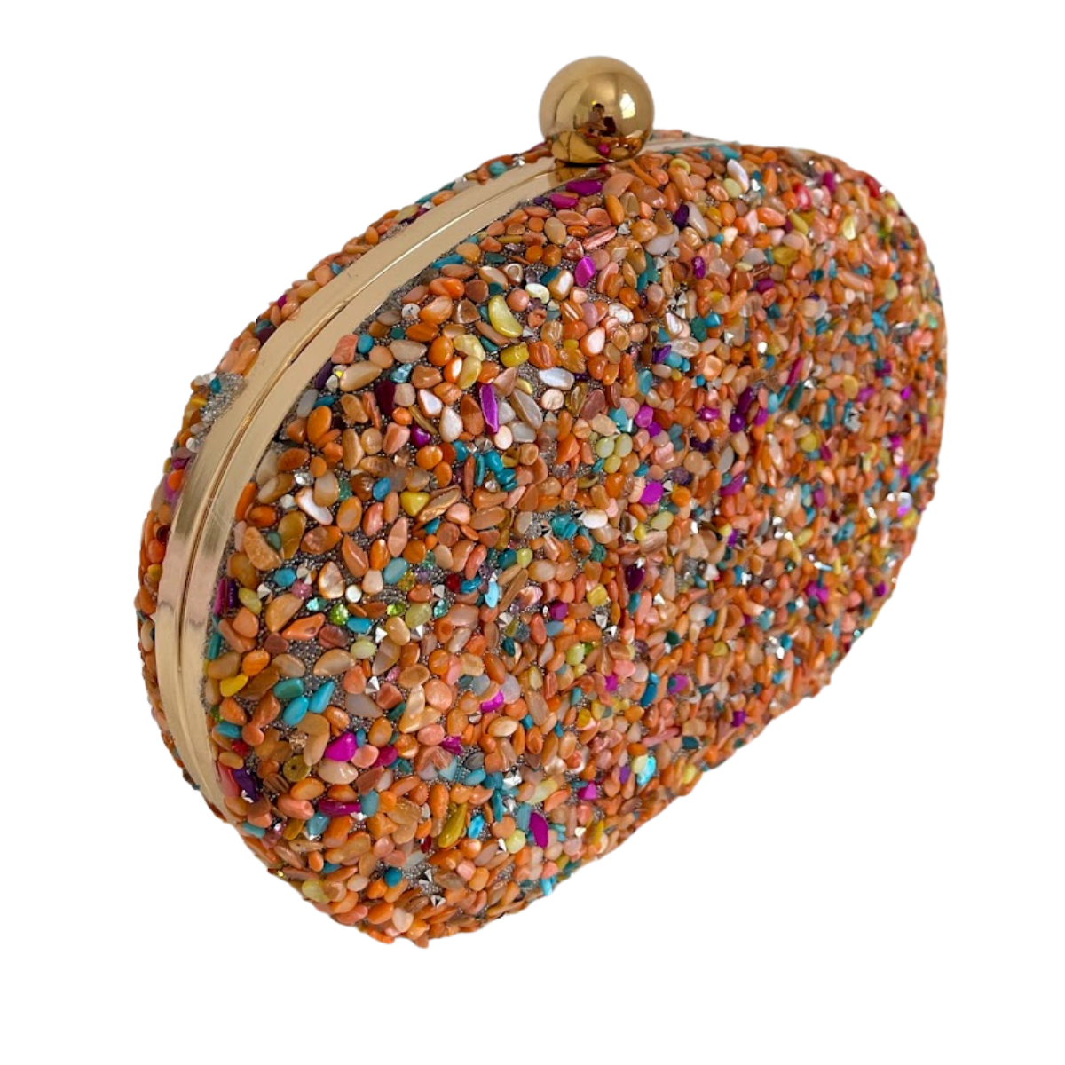 Bolsa Festa Clutch Pedraria Laranja Oval