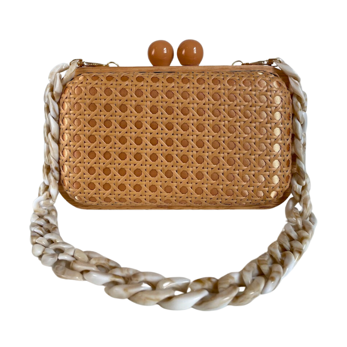 Bolsa de Festa Clutch Madeira e Palha da Índia Caramelo