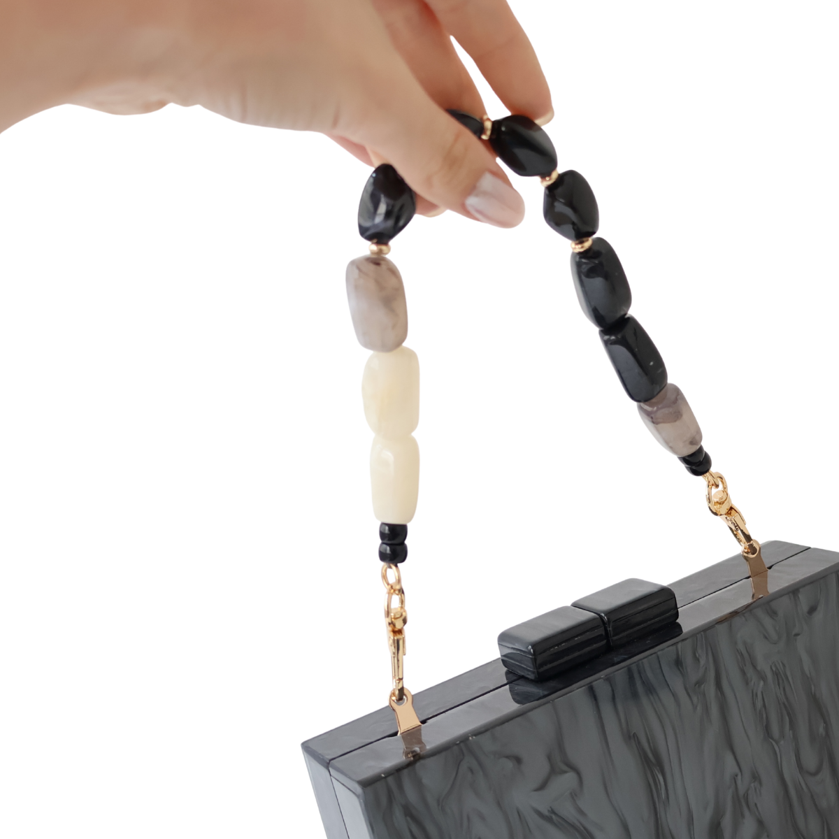 Alça de Mão - Branco e Preto - Metal Dourado