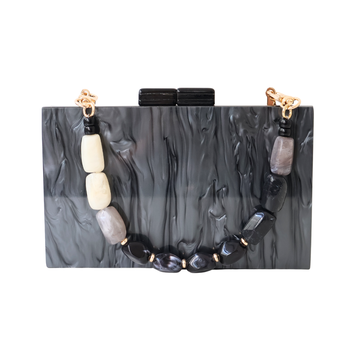 Alça de Mão - Branco e Preto - Metal Dourado