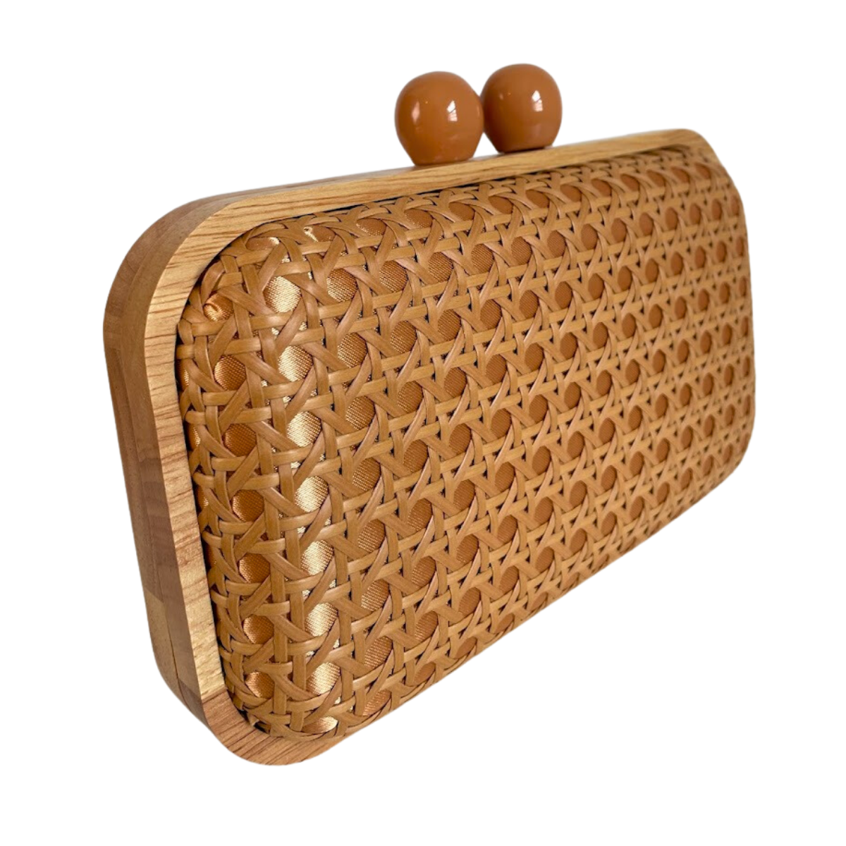 Bolsa de Festa Clutch Madeira e Palha da Índia Caramelo