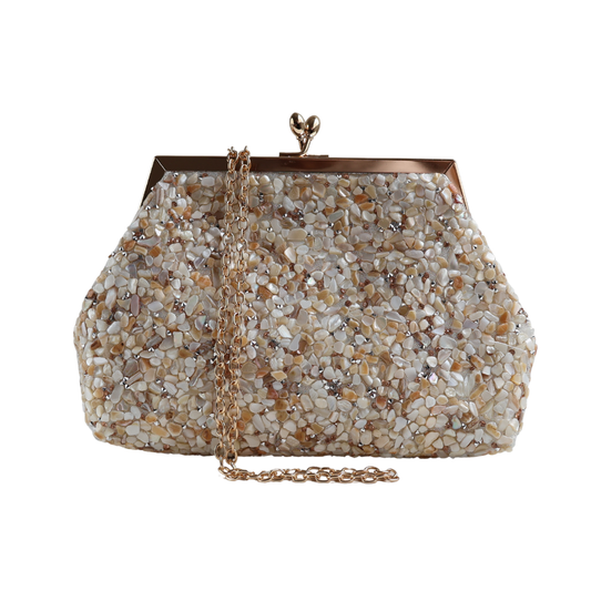 Bolsa Festa Clutch Pouch Pedraria Bege
