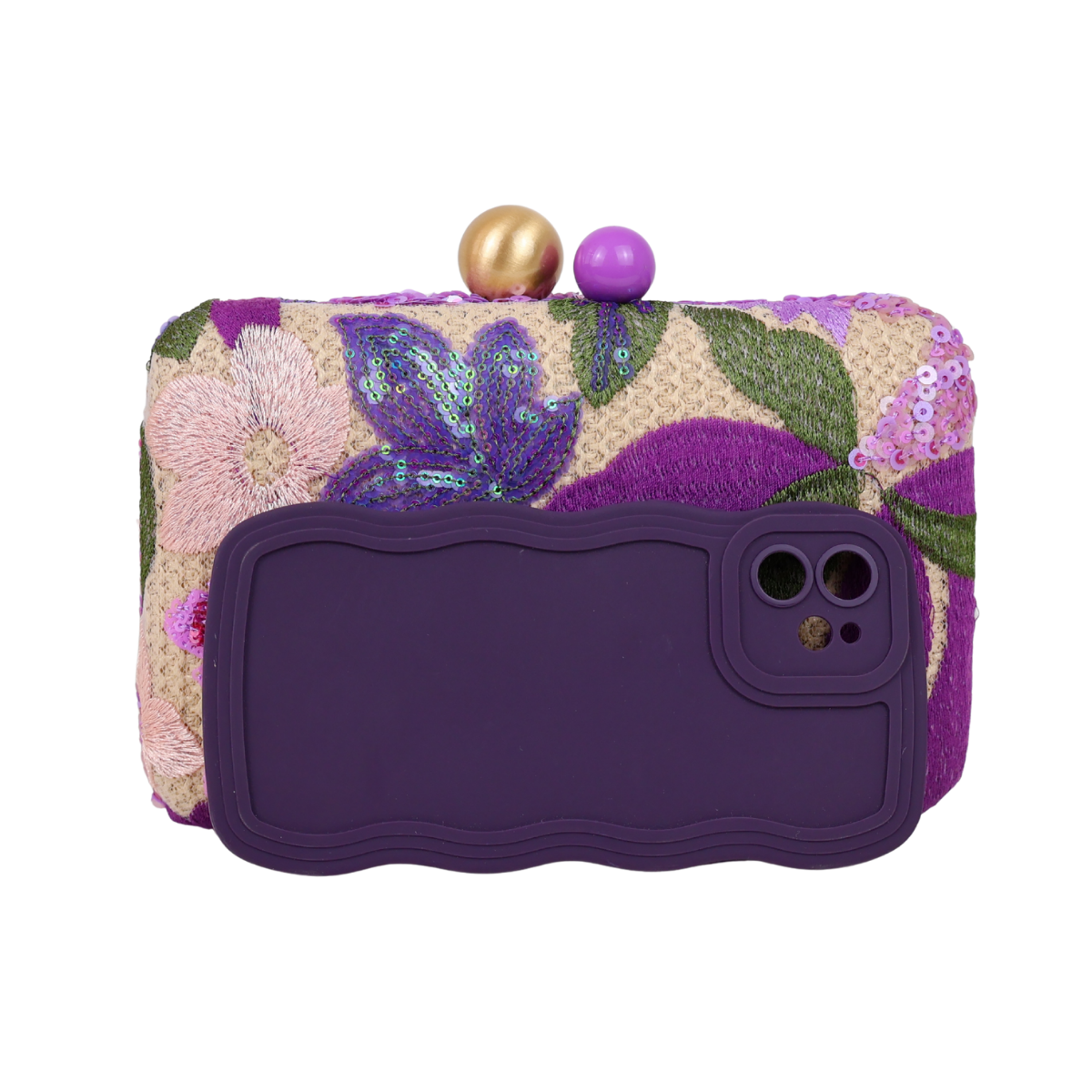 Bolsa Clutch Festa Bordada Flores Roxa