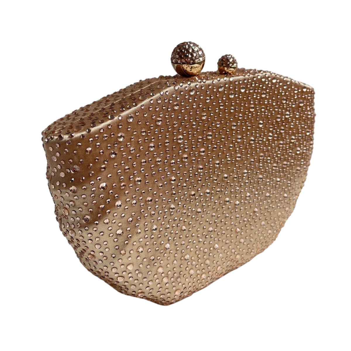 Bolsa de Festa Clutch Concha em Cetim Dourado e Cristais Champagne
