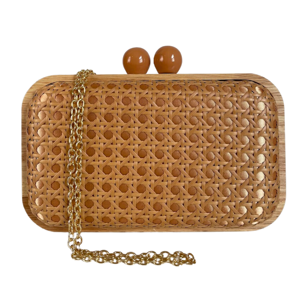 Bolsa de Festa Clutch Madeira e Palha da Índia Caramelo