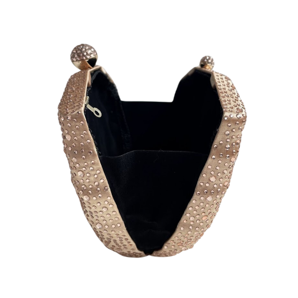 Bolsa de Festa Clutch Concha em Cetim Dourado e Cristais Champagne