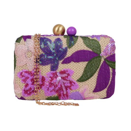 Bolsa Clutch Festa Bordada Flores Roxa
