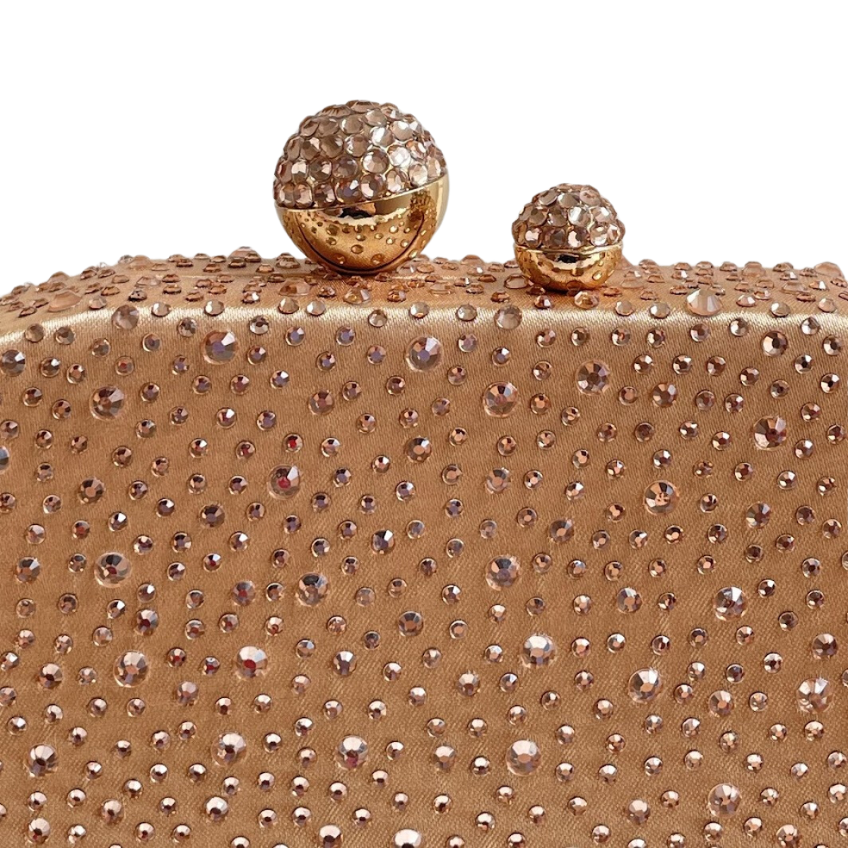 Bolsa de Festa Clutch Concha em Cetim Dourado e Cristais Champagne
