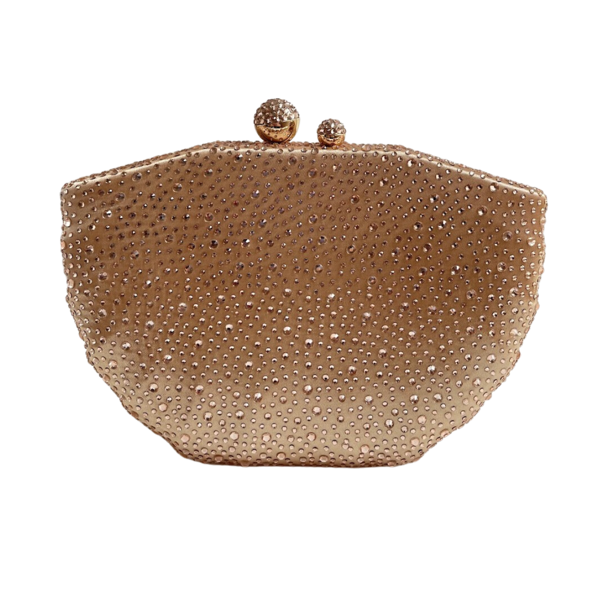 Bolsa de Festa Clutch Concha em Cetim Dourado e Cristais Champagne