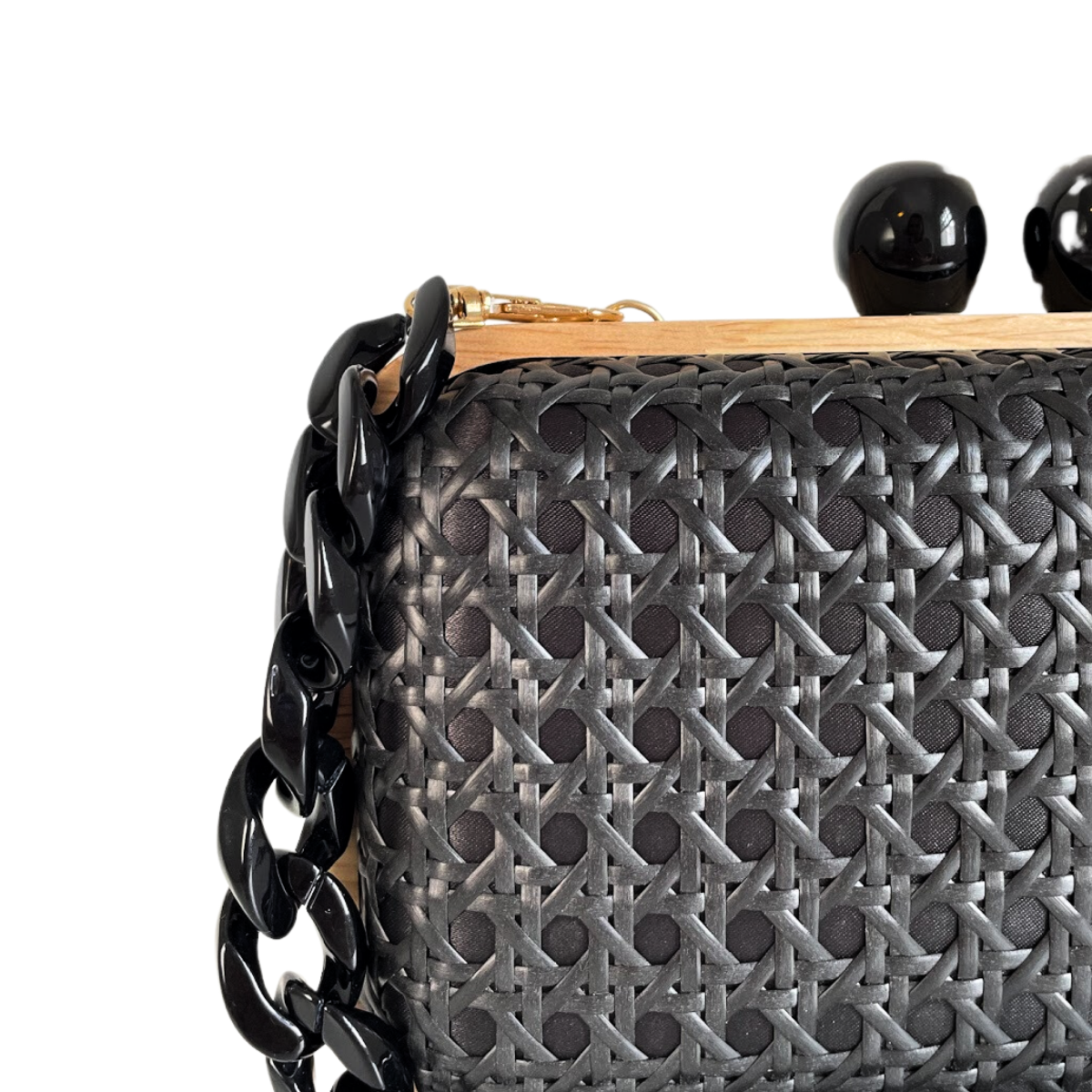 Bolsa de Festa Clutch Madeira e Palha da Índia Preta