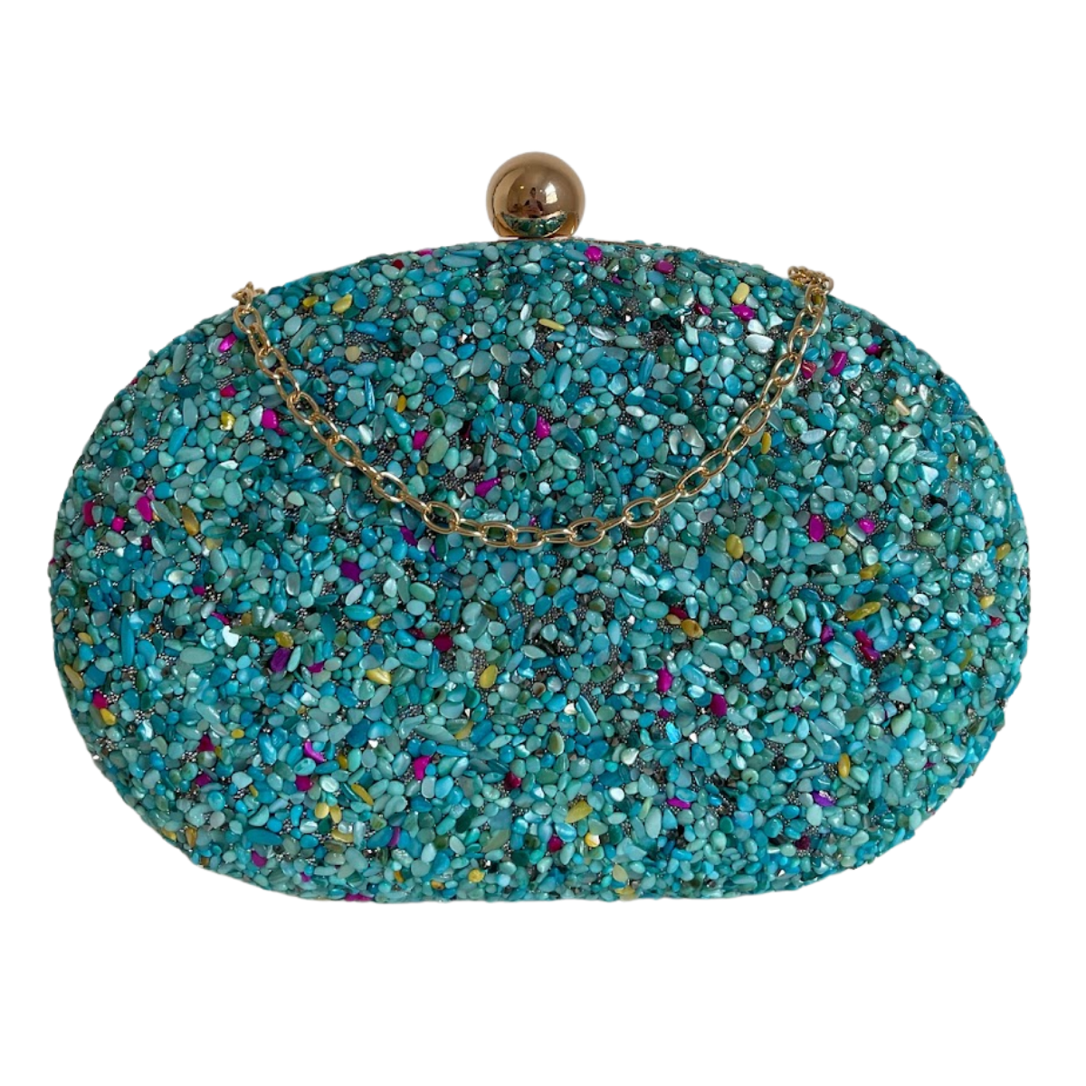 Bolsa Festa Clutch Pedraria Azul Tiffany Oval