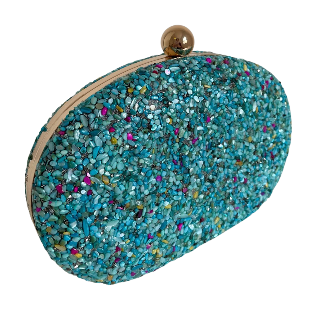 Bolsa Festa Clutch Pedraria Azul Tiffany Oval