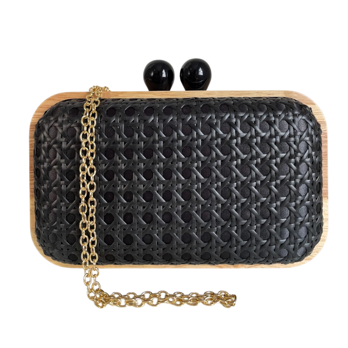 Bolsa de Festa Clutch Madeira e Palha da Índia Preta