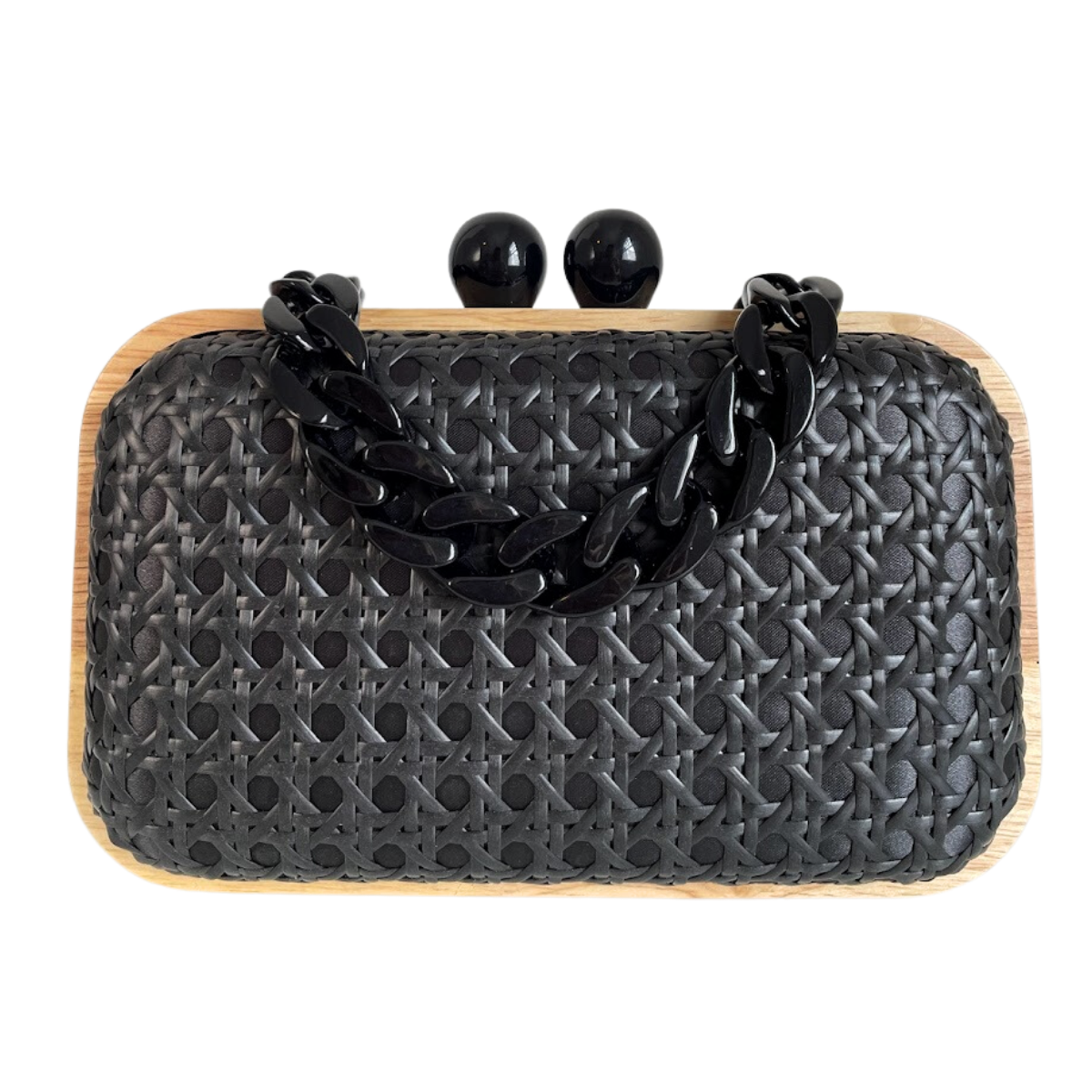 Bolsa de Festa Clutch Madeira e Palha da Índia Preta