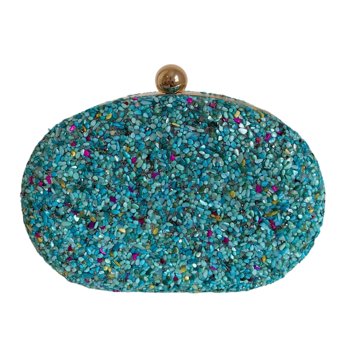 Bolsa Festa Clutch Pedraria Azul Tiffany Oval
