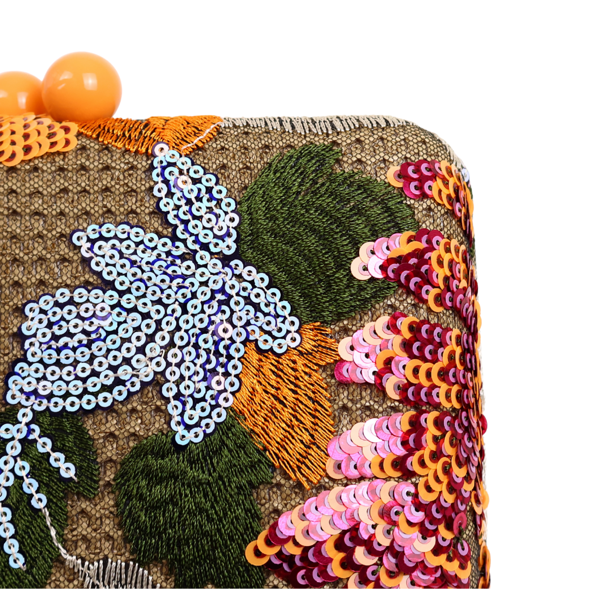 Bolsa Clutch Festa Lantejoulas Flores Laranja