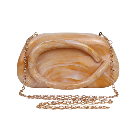 Bolsa de Festa Clutch Acrílico Perolada Bege Caramelo