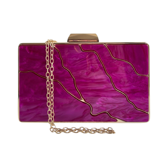 Bolsa de Festa Clutch Metal e Acrílico Fúcsia