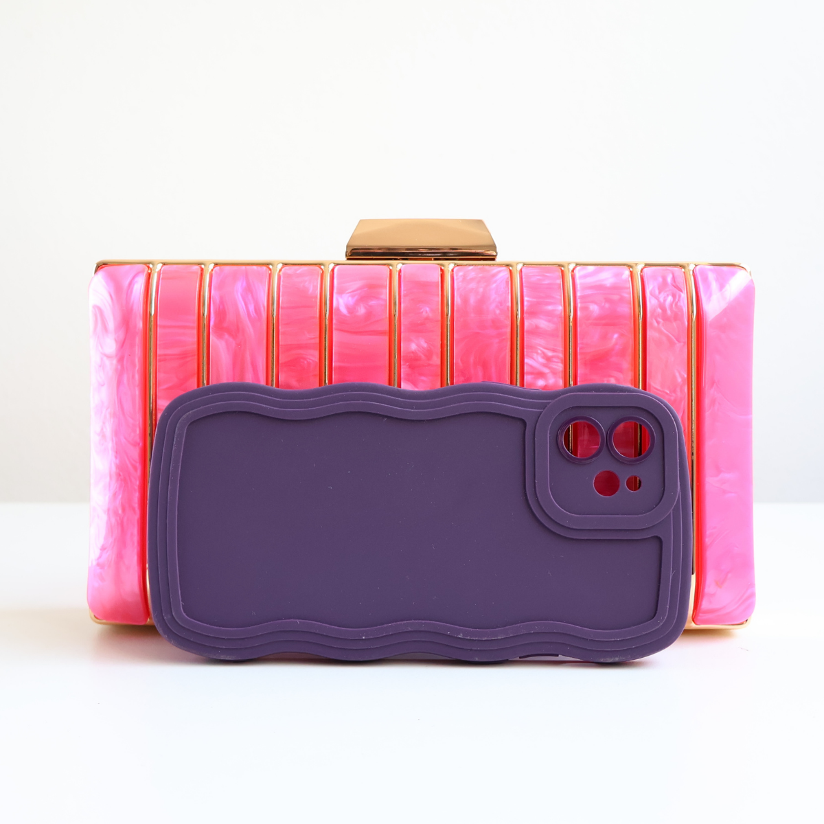 Bolsa de Festa Clutch Acrílico e Metal Rosa