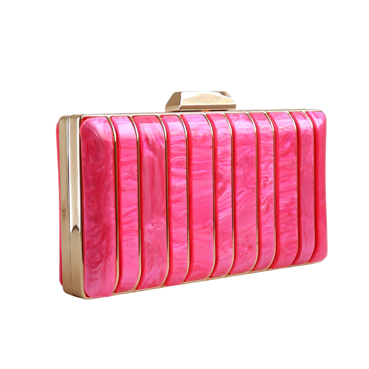 Bolsa de Festa Clutch Acrílico e Metal Rosa