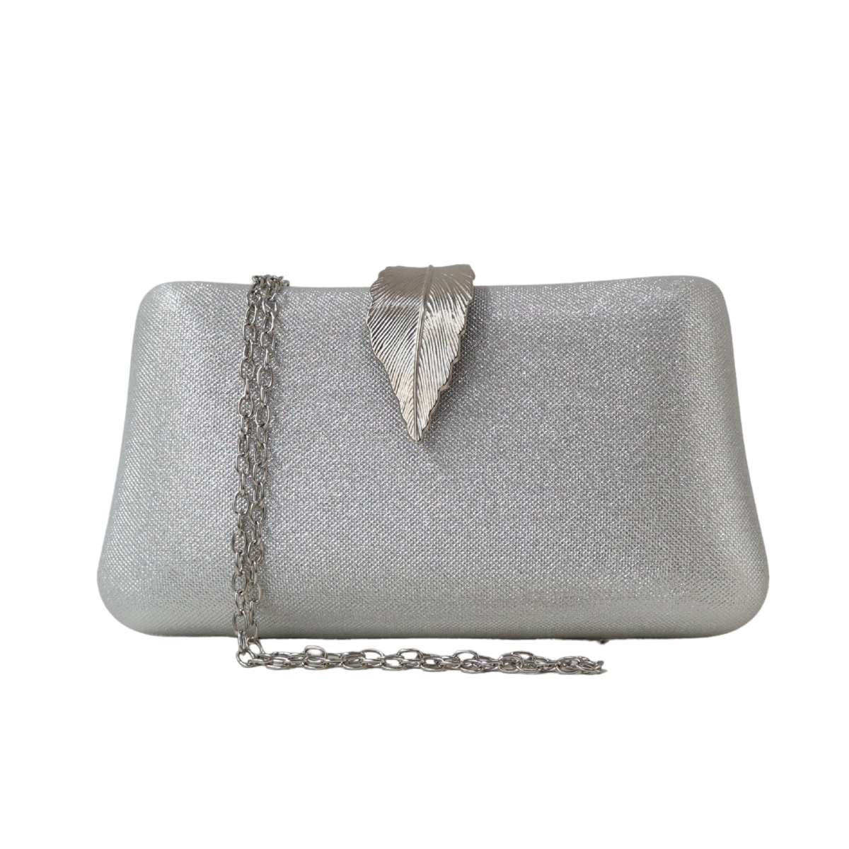 Bolsa Clutch Festa Fecho de Folha Prata