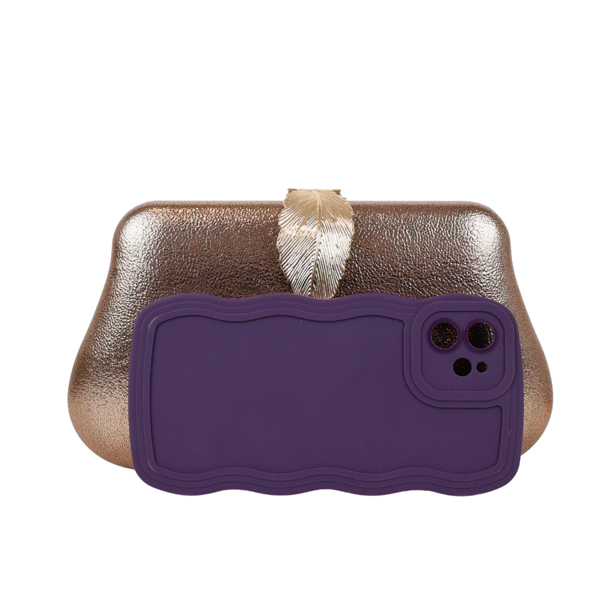 Bolsa Clutch Festa Fecho de Folha Bronze