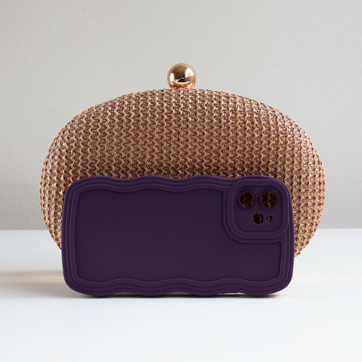 Bolsa Clutch Festa Oval Palha Marrom Claro