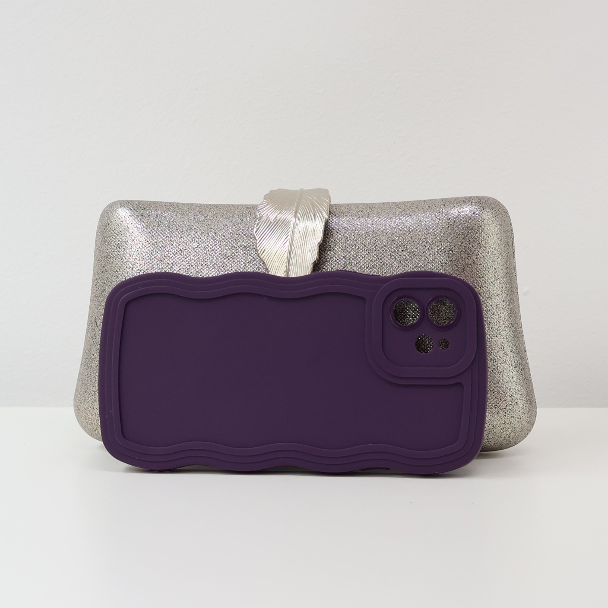 Bolsa Clutch Festa Fecho de Folha Prata Envelhecida
