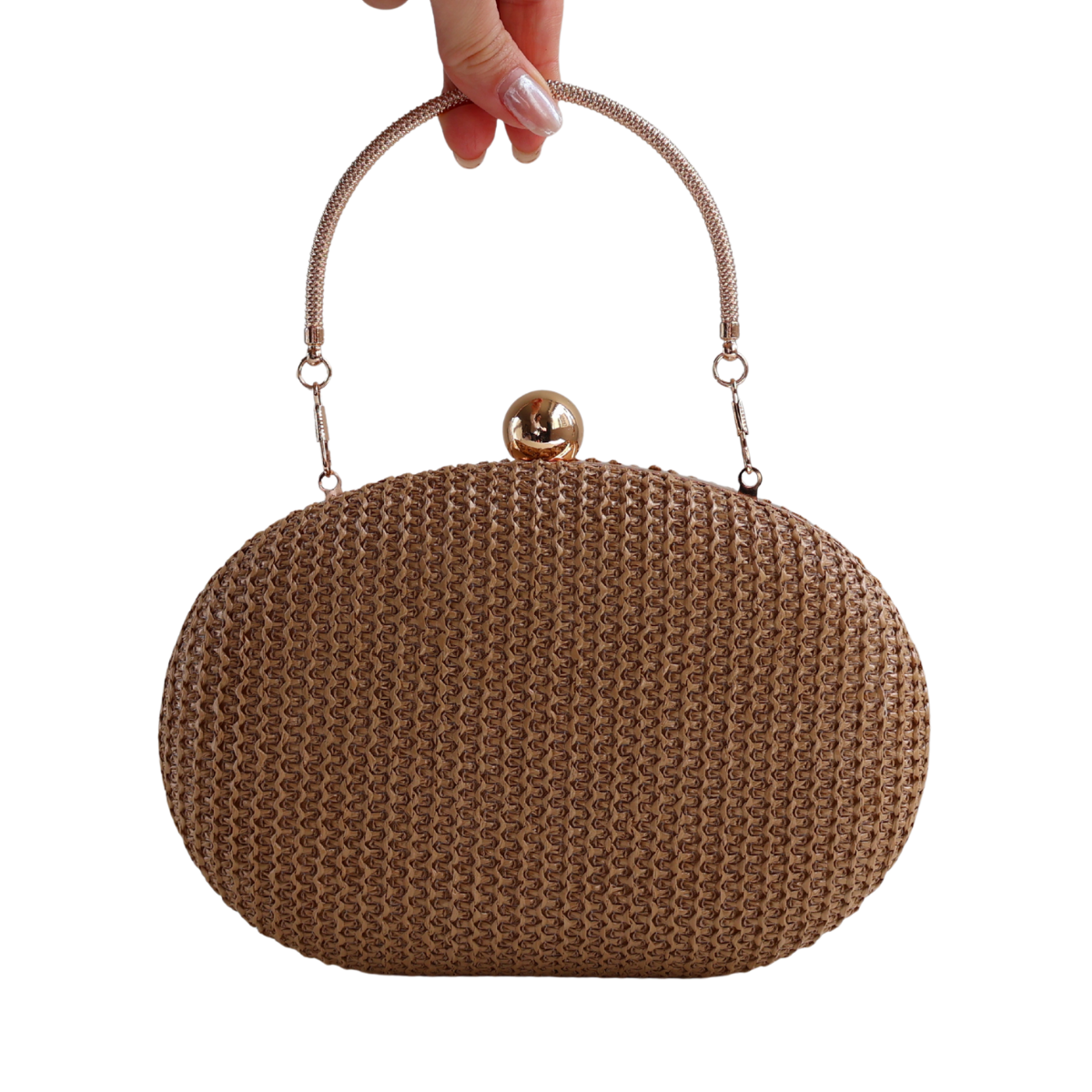 Bolsa Clutch Festa Oval Palha Marrom Claro