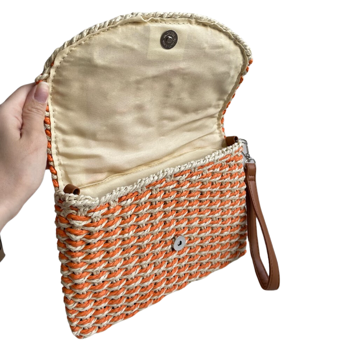 Bolsa Carteira Envelope de Palha Laranja