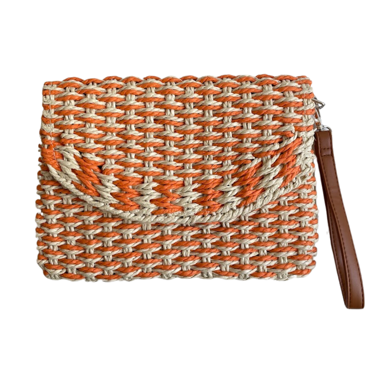 Bolsa Carteira Envelope de Palha Laranja