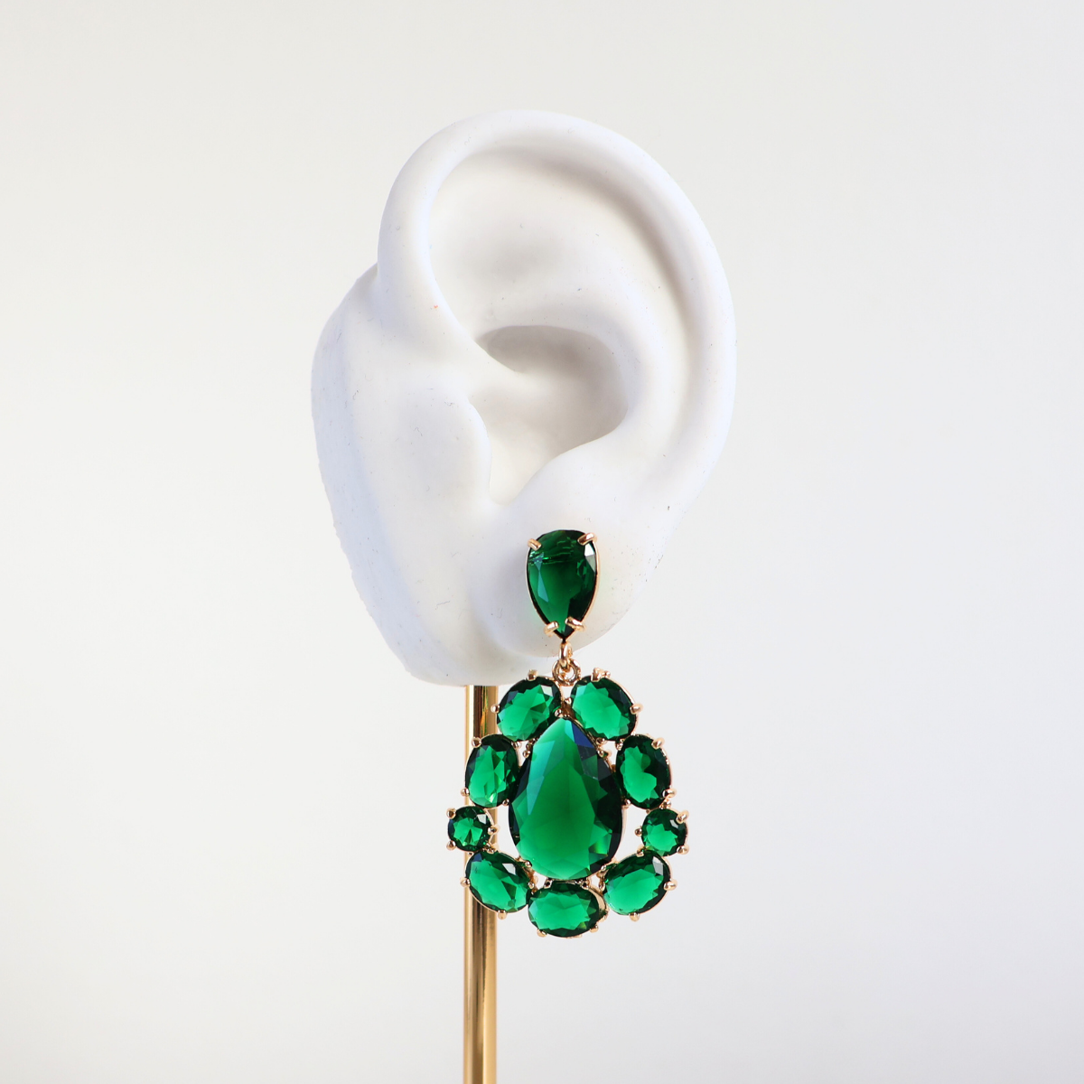 Brinco Dourado e Cristal Verde - Semijoia