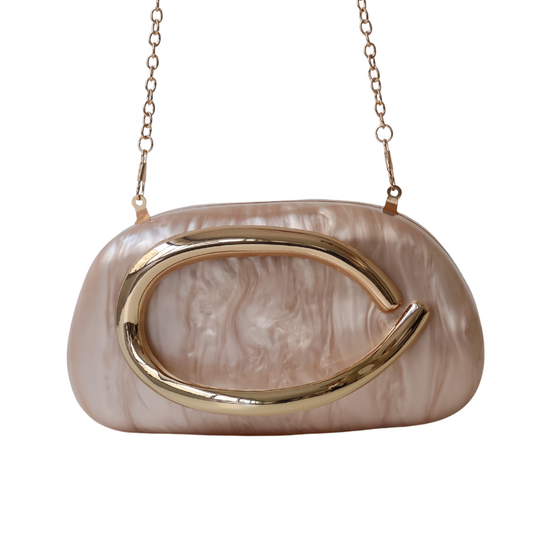 Bolsa de Festa Clutch Acrílico Perolada Champagne