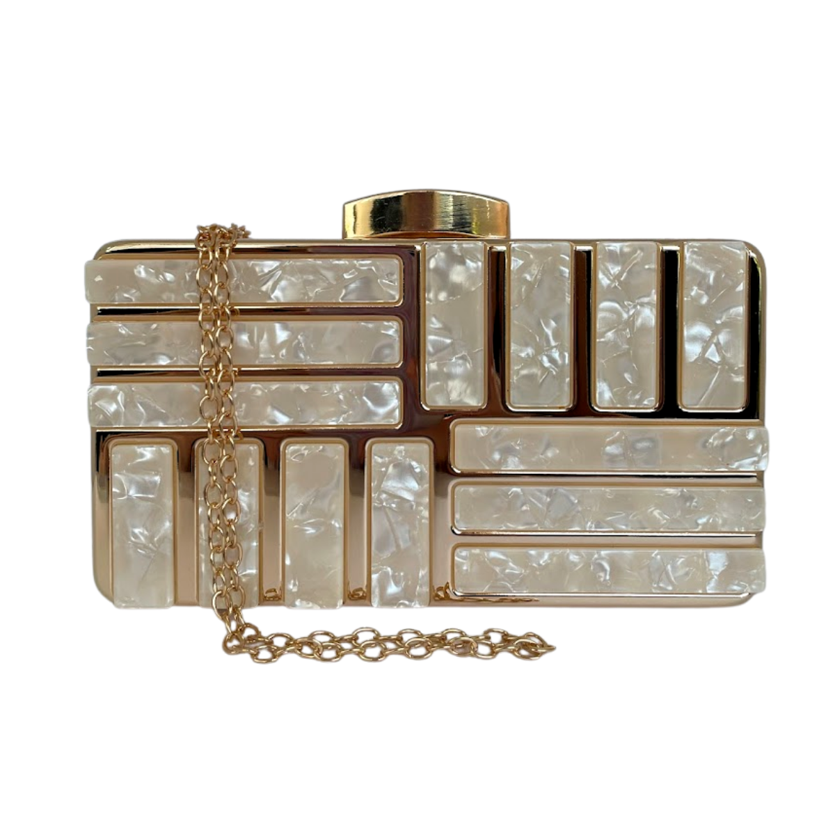 Bolsa de Festa Clutch Perolada Branca e Dourado - ReUse