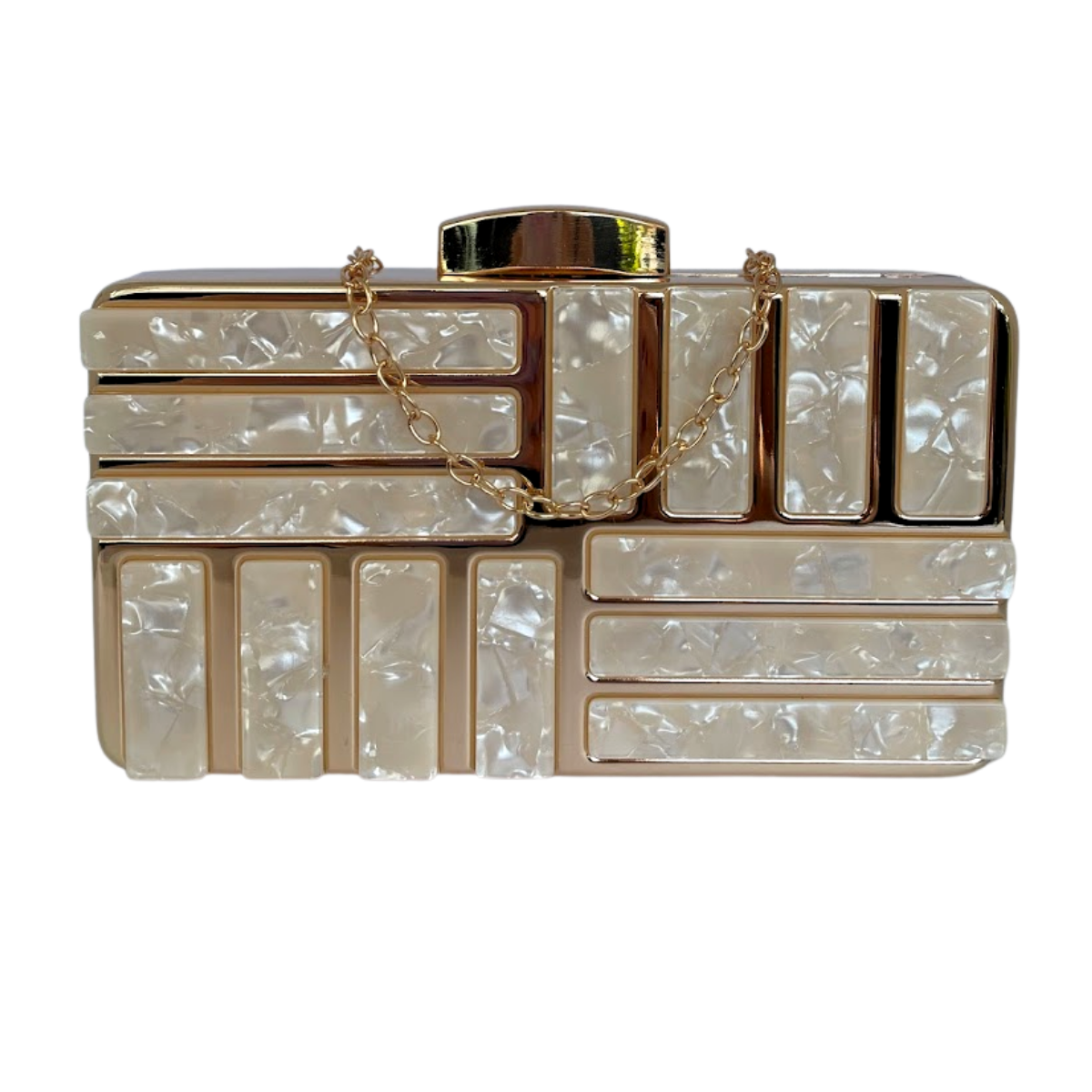 Bolsa de Festa Clutch Perolada Branca e Dourado - ReUse