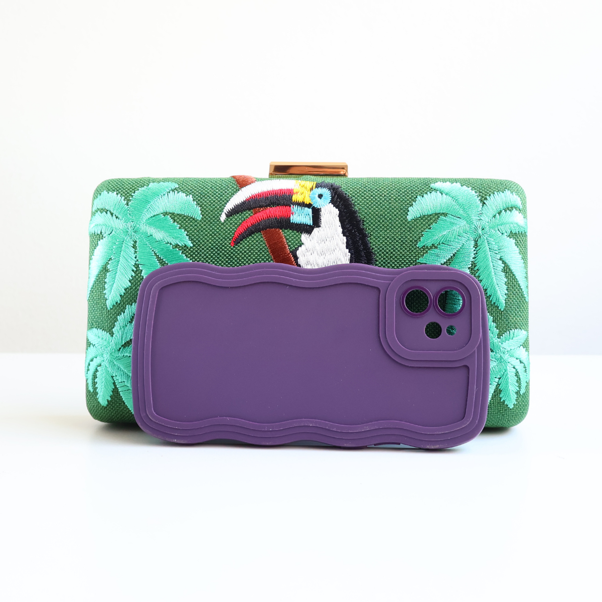 Bolsa de Festa Clutch Tecido Verde Toucan