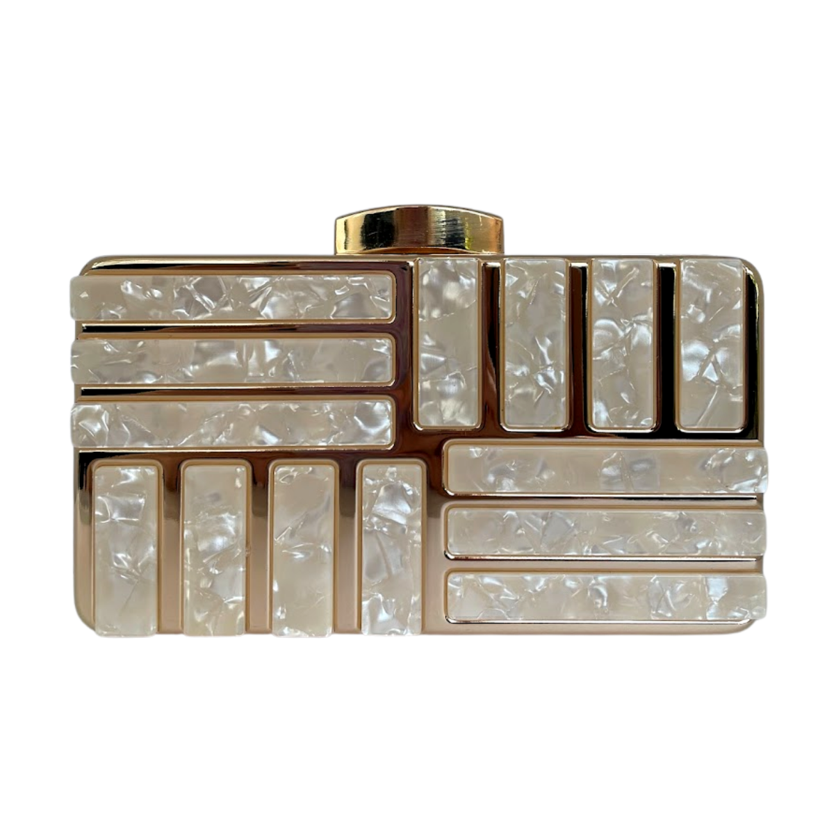 Bolsa de Festa Clutch Perolada Branca e Dourado - ReUse