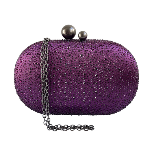 Bolsa Festa Clutch Pedraria Strass Oval Roxo