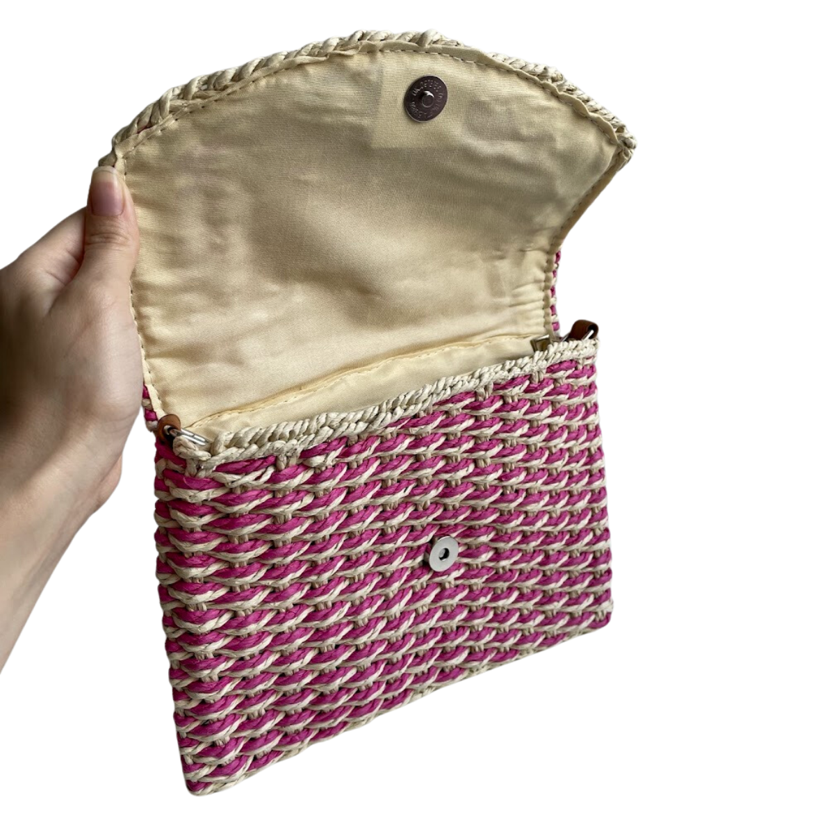Bolsa Carteira Envelope de Palha Rosa