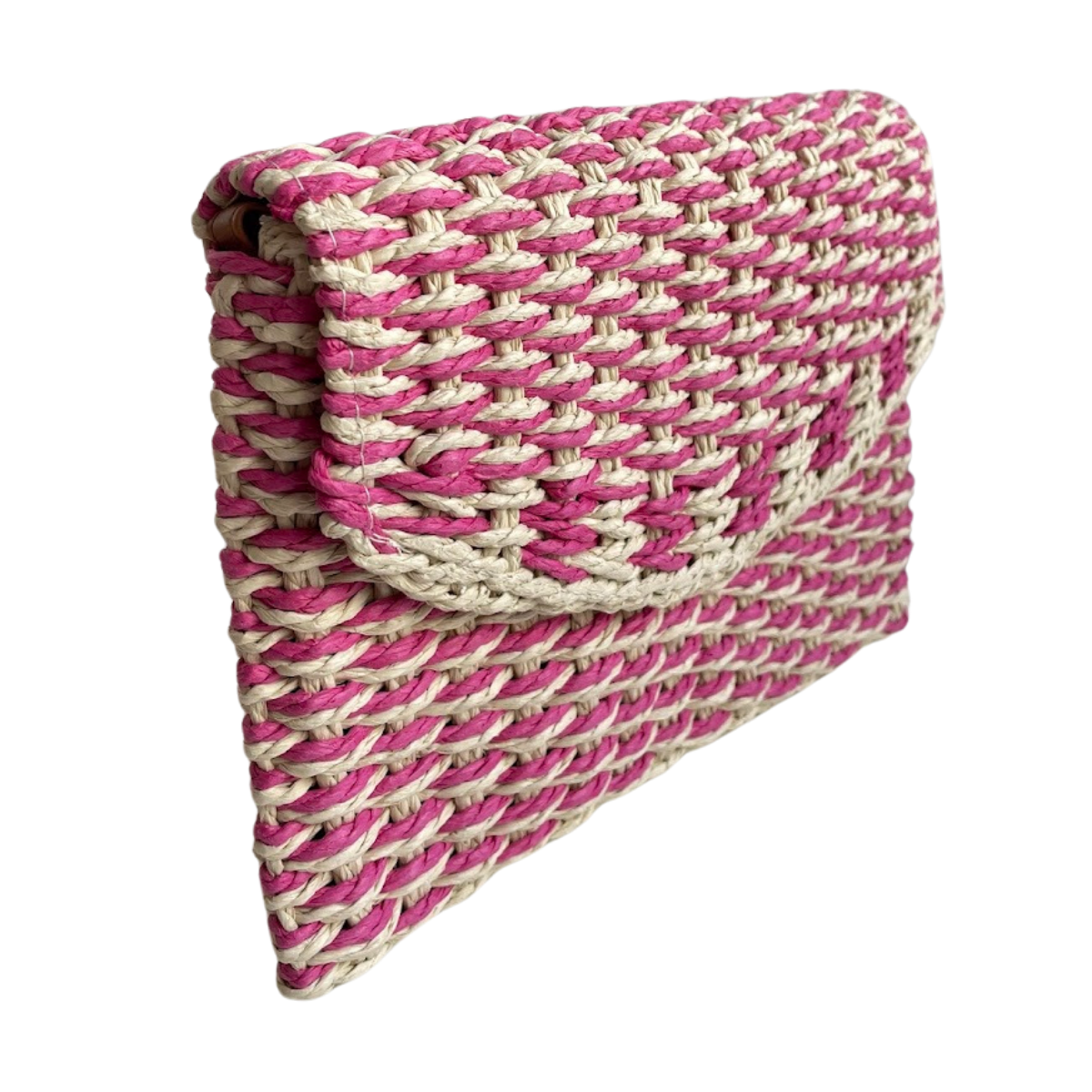 Bolsa Carteira Envelope de Palha Rosa