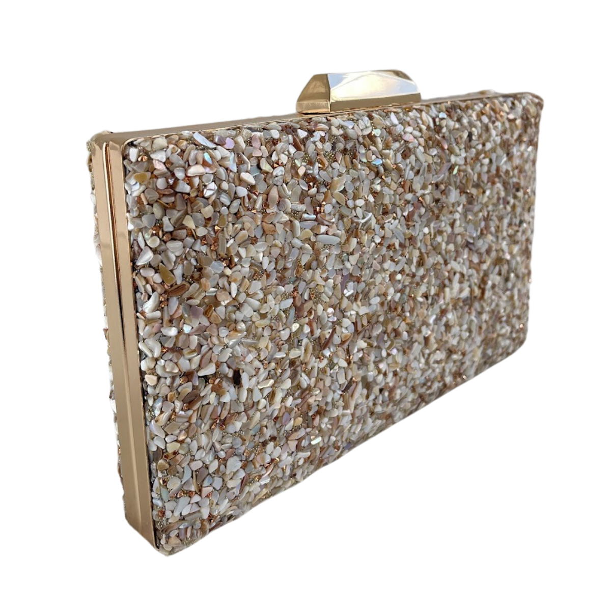 Bolsa Festa Clutch Pedraria Bege