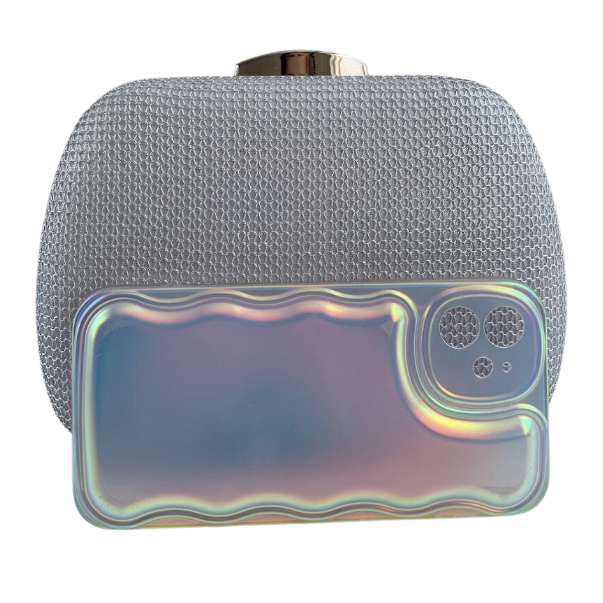 Bolsa Festa Clutch Malha Metalizada Prata