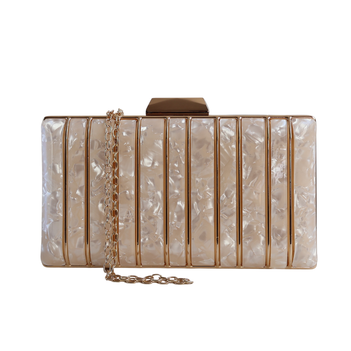 Bolsa de Festa Clutch Acrílico e Metal Branco Perolada