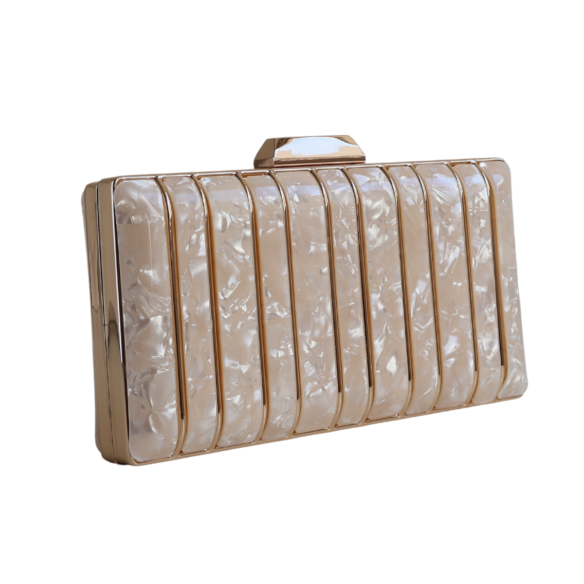 Bolsa de Festa Clutch Acrílico e Metal Branco Perolada