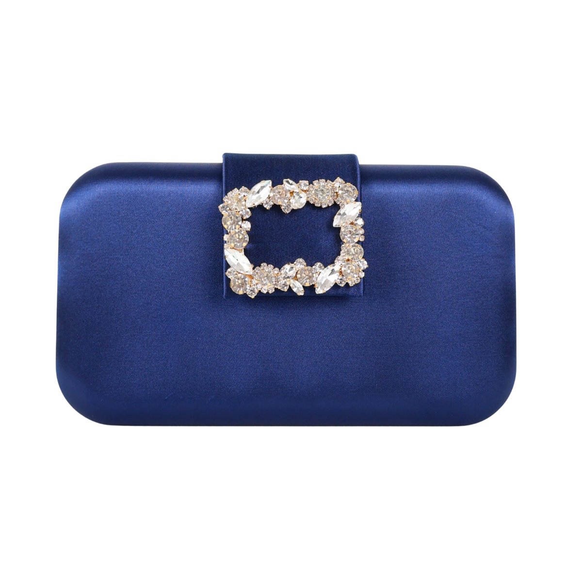 Bolsa Clutch Festa Cetim e Fecho de Pedraria Azul Marinho