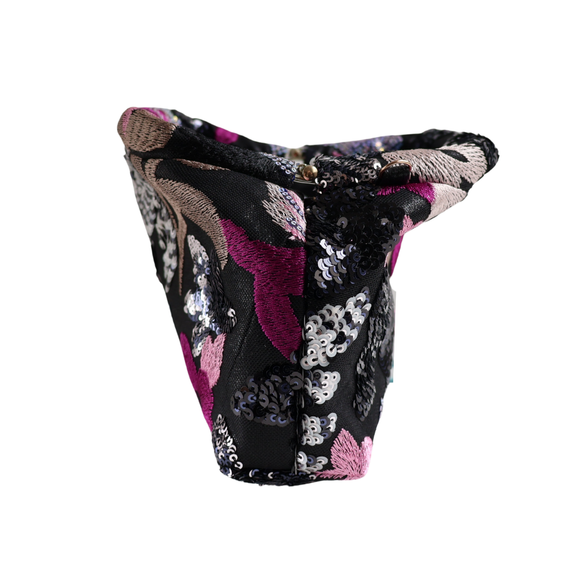 Bolsa Pouch Festa Clutch Flores Bordadas Preta