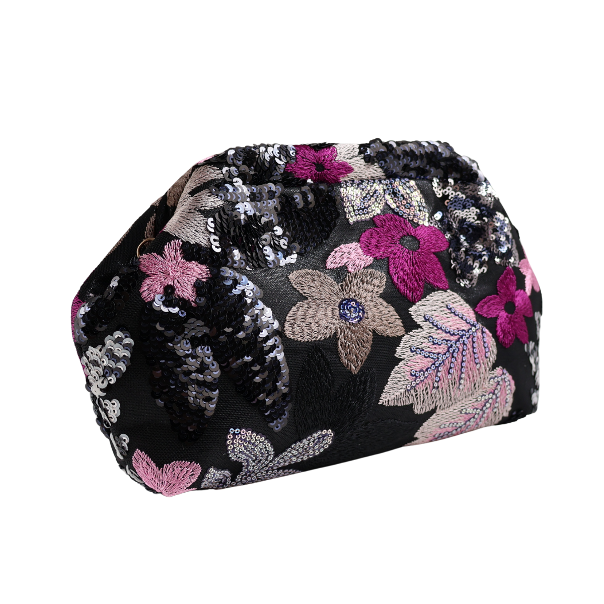 Bolsa Pouch Festa Clutch Flores Bordadas Preta